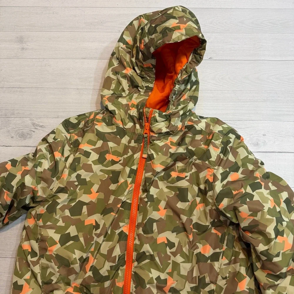 Lands' End kids insulated snow jacket and and snow bibs green orange geo XL14/16